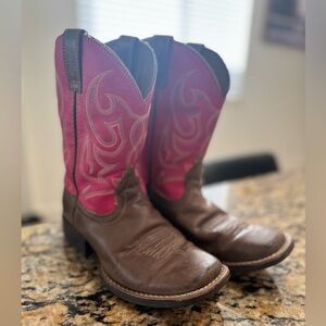 Pink and Brown girls size 4 (big kid) Ariat cowboy boots